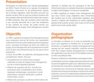 MBA Sénior logistique et Supply Chain Management