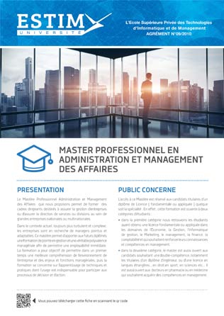 Mastère Professionnel en Administration et Management des Affaires